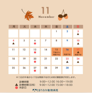 11月の診療日のお知らせ