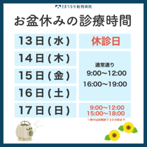 お盆休みの診療時間のお知らせ